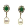 New Pendientes con perla y piedra verde con orla oro 18k Pendientes De Oro