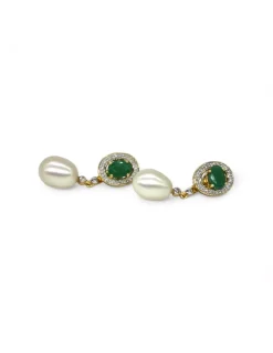 New Pendientes con perla y piedra verde con orla oro 18k Pendientes De Oro