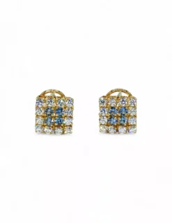 New Pendientes cuadrado circonitas azules y blancas oro 18k Pendientes De Oro