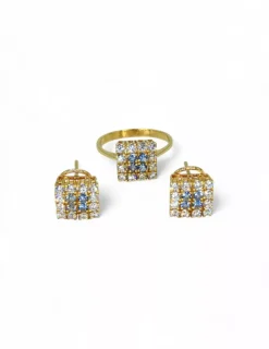 New Pendientes cuadrado circonitas azules y blancas oro 18k Pendientes De Oro