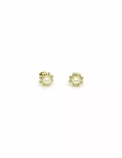 Discount Pendientes de flor perla y circonitas oro 18k Pendientes De Oro