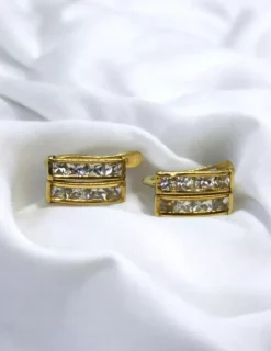 New Pendientes dos líneas circonitas oro 18k Pendientes De Oro