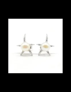 Best Pendientes estrella de mar perla cultivada blanca plata de Ley rodiada Pendientes De Plata