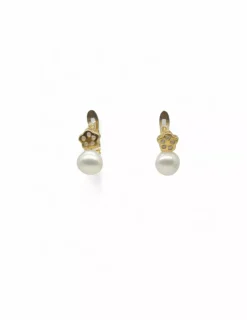 Cheap Pendientes flor circonitasy perla oro 18k Pendientes De Oro