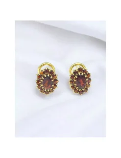 Fashion Pendientes flor piedra roja 18k Pendientes De Oro