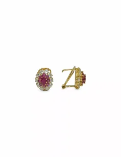 Fashion Pendientes flor rubíes y circonitas oro 18k Especial Piedras Preciosas|Pendientes De Oro