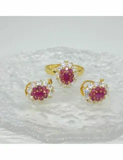 Fashion Pendientes flor rubíes y circonitas oro 18k Especial Piedras Preciosas|Pendientes De Oro