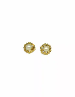New Pendientes labrados perla central oro 18k Pendientes De Oro