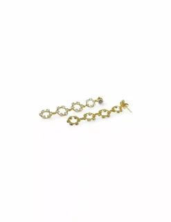 Clearance Pendientes largos con cuatro círculos circonitas oro 18k Pendientes De Oro