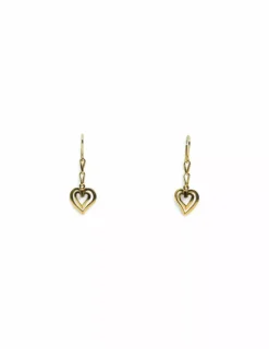 Cheap Pendientes largos corazón doble en oro de 18k Pendientes De Oro