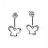 Fashion Pendientes media bola con mariposa colgando oro blanco 18k Pendientes De Oro