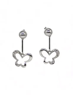 Fashion Pendientes media bola con mariposa colgando oro blanco 18k Pendientes De Oro