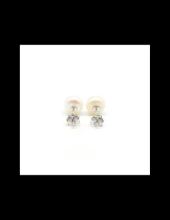 Flash Sale Pendientes media perla cultivada plata de Ley rodiada - 8mm Pendientes De Plata