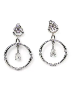 Best Sale Pendientes oro blanco con aro colgando con circonitas 18k Aros De Oro