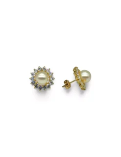 Cheap Pendientes perla con orla de circonitas oro 18k Pendientes De Oro