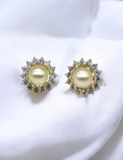 Cheap Pendientes perla con orla de circonitas oro 18k Pendientes De Oro