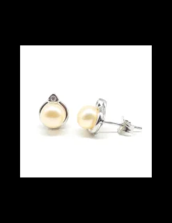New Pendientes perla cultivada blanca plata de Ley rodiada Pendientes De Plata