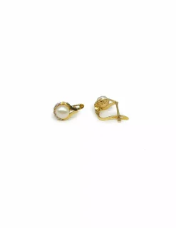 Outlet Pendientes perla y circonitas oro 18k Pendientes De Oro