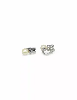 Best Sale Pendientes perla y flor oro blanco 18k Pendientes De Oro
