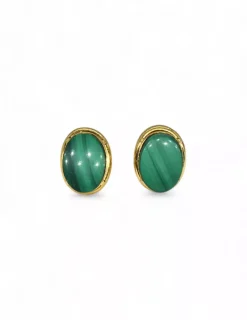 Clearance Pendientes piedra verde oval base calada oro 18k Pendientes De Oro