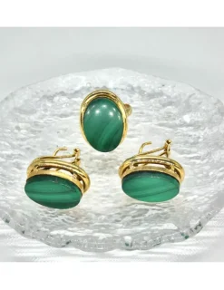 Clearance Pendientes piedra verde oval base calada oro 18k Pendientes De Oro