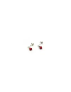 New Pendientes plata bebé perla roja y flor circonita Pendientes De Plata