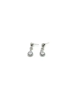 Cheap Pendientes plata boda novia triple montura fantasía circonitas y lágrima 2,5 cm Pendientes De Plata