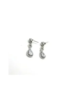 Cheap Pendientes plata boda novia triple montura fantasía circonitas y lágrima 2,5 cm Pendientes De Plata