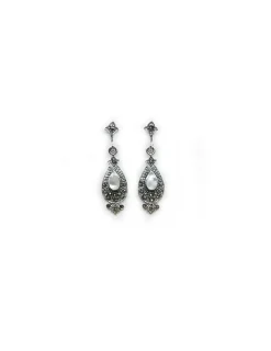 Sale Pendientes Plata óxido marquesitas nácar blanco con corona Pendientes De Plata