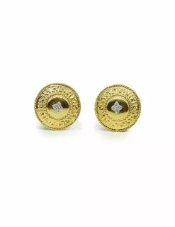 Best Sale Pendientes redondos escudo con cuatro diamantes oro 18k Pendientes Con Brillantes|Pendientes De Oro