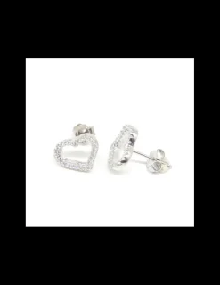 Fashion Pendientes  silueta corazón circonitas plata de Ley rodiada Pendientes De Plata