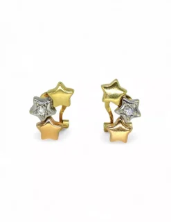 Cheap Pendientes tres estrellas con circonitas oro bicolor 18k Pendientes De Oro