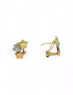 Cheap Pendientes tres estrellas con circonitas oro bicolor 18k Pendientes De Oro