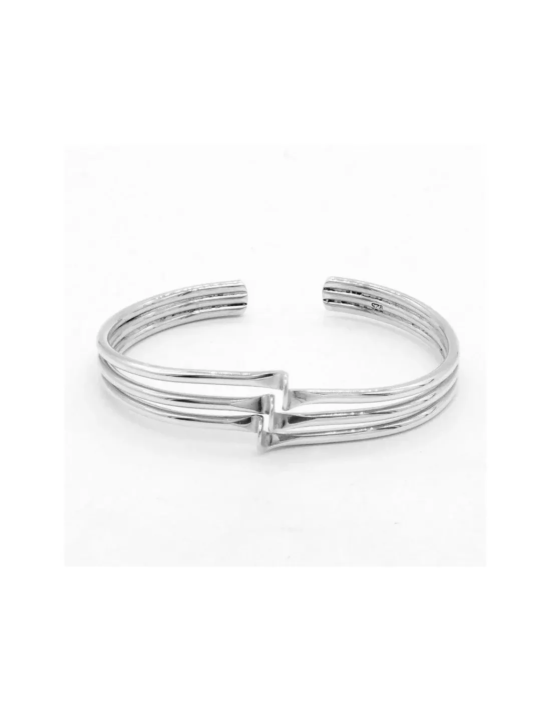 Online Pulsera brazalete plata rígida tres aros con pico en el centro - 18.50cm Pulseras De Oro Grabado|Pulseras De Oro