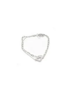 Cheap Pulsera cadena doble forzada y forzada alargada corazón circonitas plata - 17cm Pulseras De Oro Grabado|Pulseras De Oro