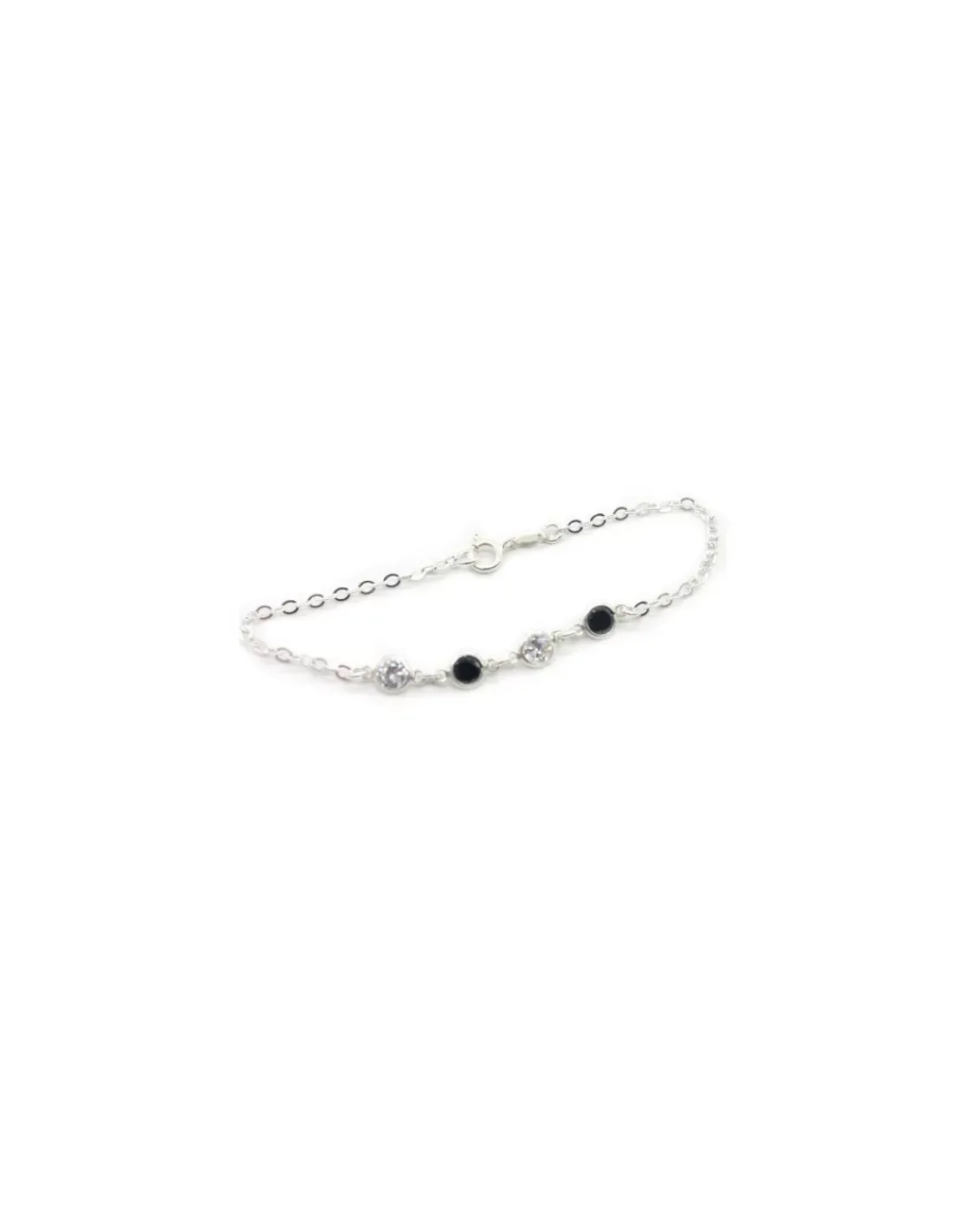 Discount Pulsera cadena forzada circonitas blancas y negras Plata de Ley - 18cm Pulseras De Oro Grabado|Pulseras De Oro