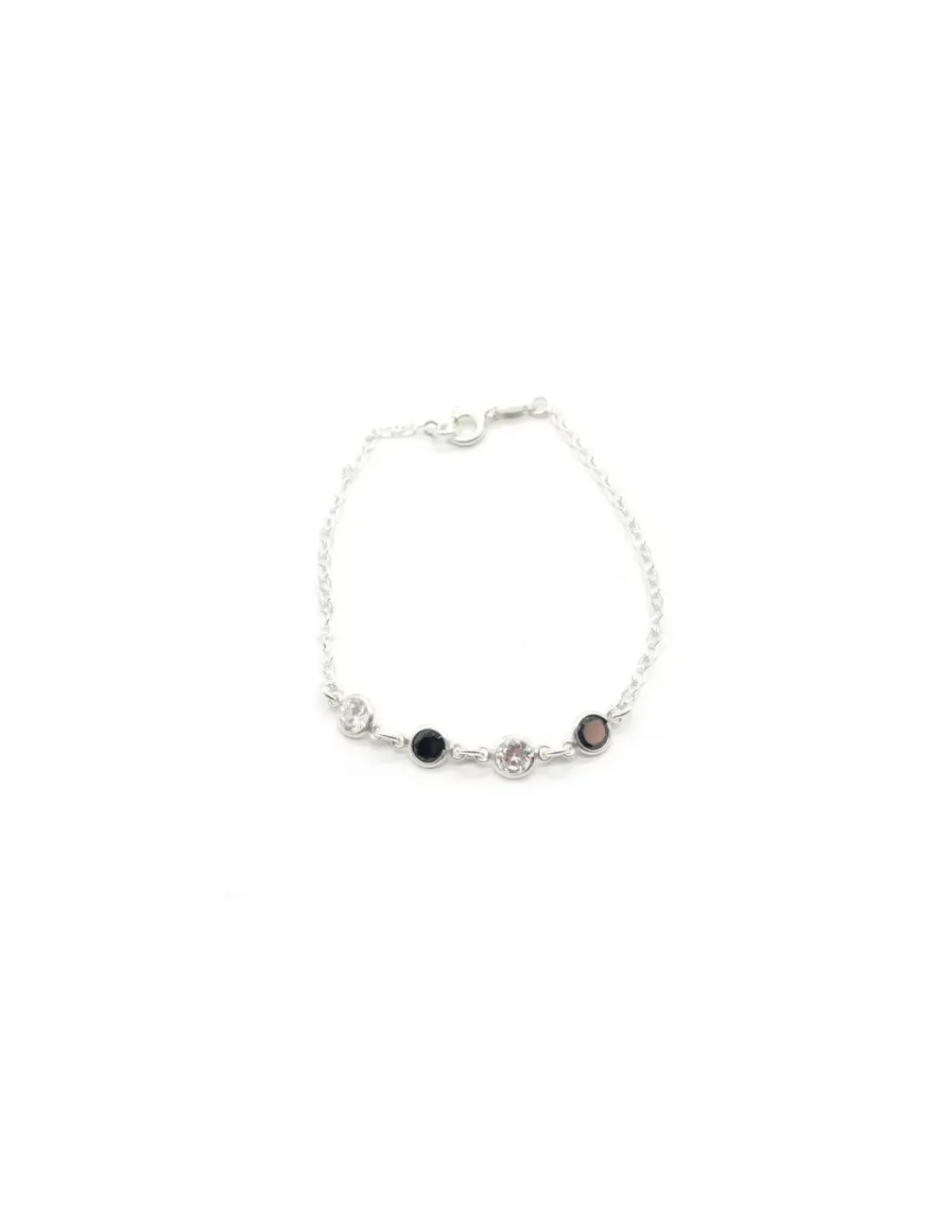 Discount Pulsera cadena forzada circonitas blancas y negras Plata de Ley - 18cm Pulseras De Oro Grabado|Pulseras De Oro