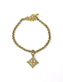 Best Pulsera cadena rolo con cruz mallorquina colgando oro 18k - 18cm Pulseras De Plata|Pulseras De Oro