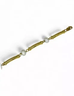 Store Pulsera cinco perlas y barras oro 18k - 18cm Pulseras De Plata|Pulseras De Oro