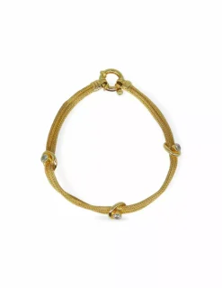 Clearance Pulsera doble cuerda con 3 circonitas oro 18k - 20cm Pulseras De Plata|Pulseras De Oro
