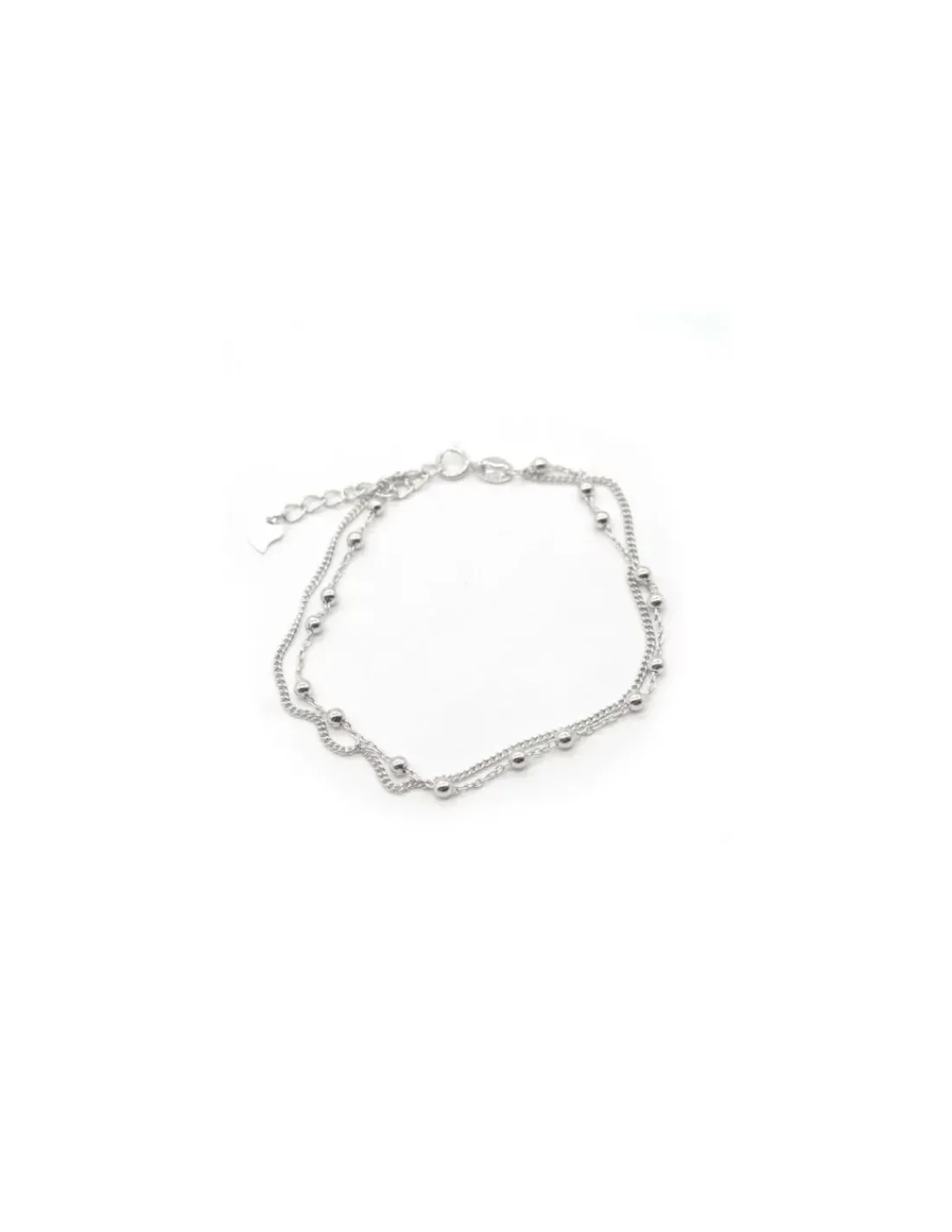New Pulsera dos cadenas forzada bolas y barbada plata 17cm Pulseras De Oro Grabado|Pulseras De Oro