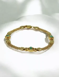 New Pulsera eslabón bismark combinada con tres piedras de jade verde oro 18k - 19cm Pulseras De Plata|Pulseras De Oro