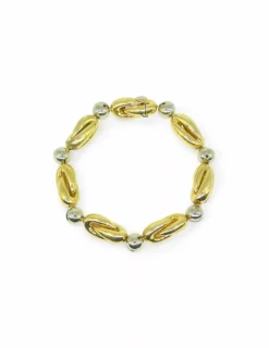 Online Pulsera eslabón doble cruzado y bolitas oro bicolor 18k - 21cm Pulseras De Plata|Pulseras De Oro