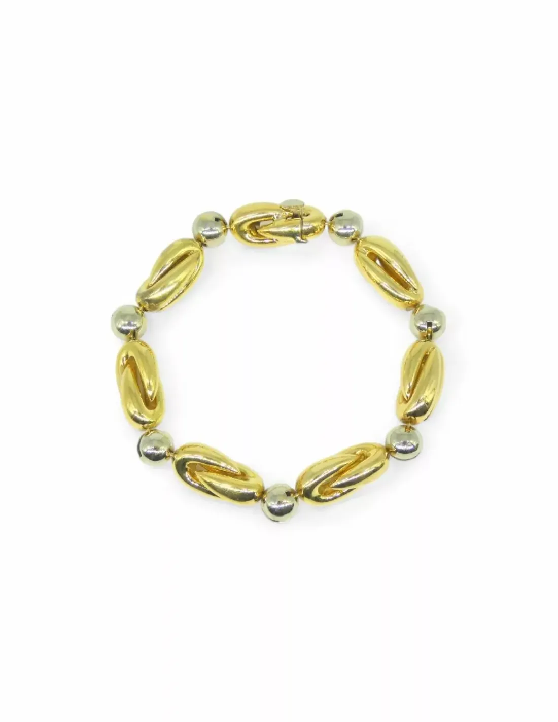 Online Pulsera eslabón doble cruzado y bolitas oro bicolor 18k - 21cm Pulseras De Plata|Pulseras De Oro