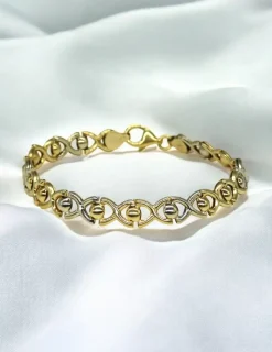 New Pulsera eslabón en ocho con media bola oro 18k - 20cm Pulseras De Plata|Pulseras De Oro