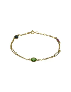 Sale Pulsera eslabón love con circonitas de colores oro 18k - 15,5 cm Pulseras De Plata|Pulseras De Oro