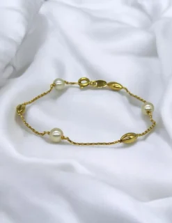 Sale Pulsera granos café y perlas oro 18k - 18cm Pulseras De Plata|Pulseras De Oro