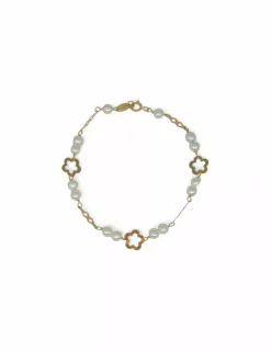 Shop Pulsera perlas y flor oro 18k - 16cm Pulseras De Plata|Pulseras De Oro