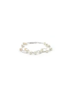 Online Pulsera plata triple cadena bolitas con perlas cultivadas blancas 17cm Pulseras De Oro Grabado|Pulseras De Oro