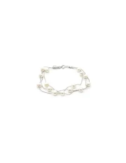 Online Pulsera plata triple cadena bolitas con perlas cultivadas blancas 17cm Pulseras De Oro Grabado|Pulseras De Oro